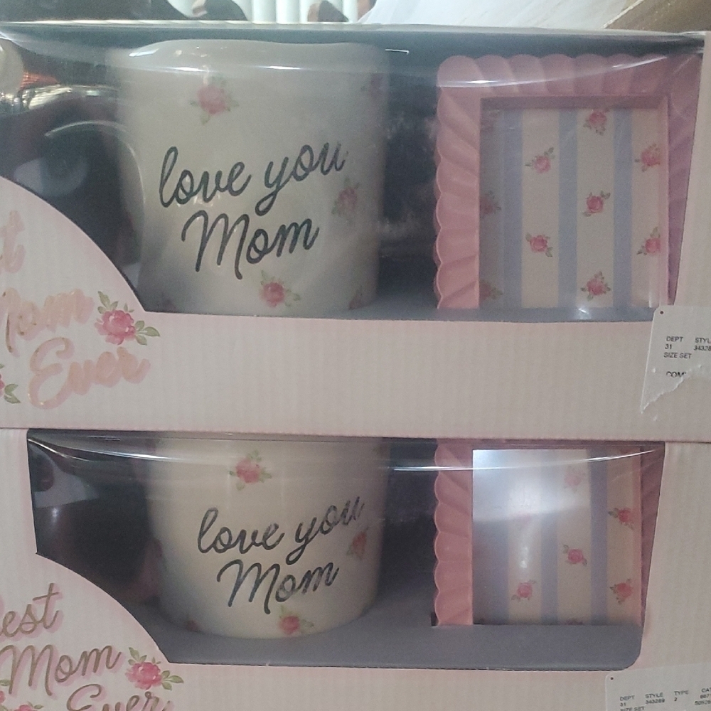 Love You Mom Mug and Frame Set - Cream and Pink